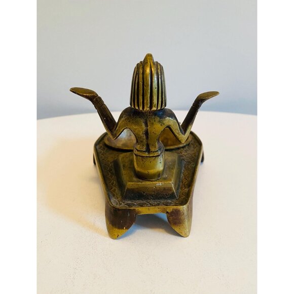Vintage Brass Egyptian Themed Ashtray, Trinket Dish, Egyptian Goddess Ashtray - Picture 6 of 10